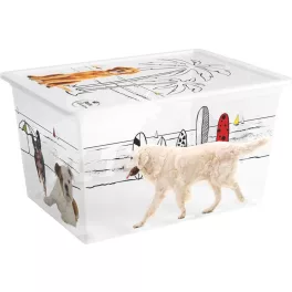   Tárolódoboz, KIS C Style Pets XL, átlátszó, 50 literes, 39 × 55 × 31 cm, egymásra rakható, műanyag, fedeles, kutya mintás, szögletes