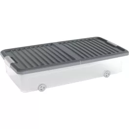   Tárolódoboz, KIS W Box L, sötétszürke, 35 literes, 39 × 79 × 17 cm, fedeles, kerekekkel, ágy alatti