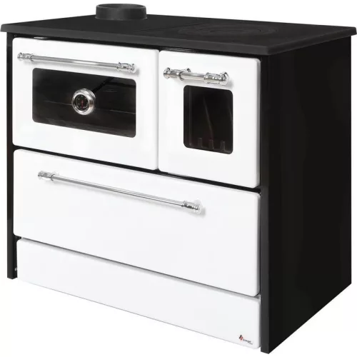 Strend Pro 701-G OMEGA Kuzine fatüzelésű sparhelt, fehér, 9,18 kW, 87 × 51 × 79 cm, bal oldali oldali füstcső kimenet, átmérő: 130 mm