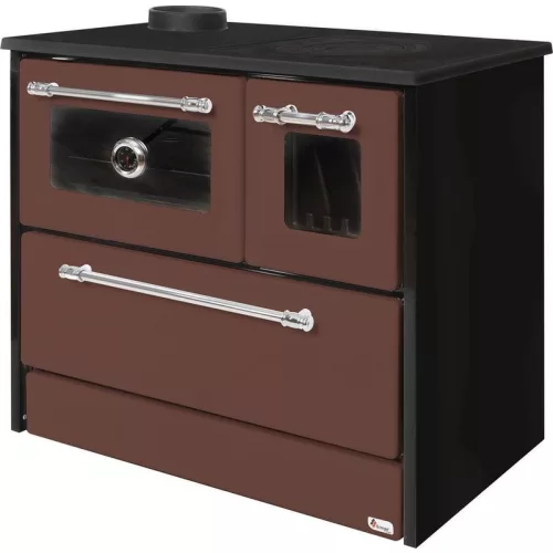 Strend Pro 701-G OMEGA Kuzine fatüzelésű sparhelt, barna, 9,18 kW, 87 × 51 × 79 cm, bal oldali oldali füstcső kimenet, átmérő: 130 mm