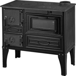   Strend Pro 304 Tuglali Kuzine fatüzelésű sparhelt sütővel, fekete, 9kW, 82,5cm × 46cm × 82,5cm, jobb oldali oldali füstcső, átmérő: 130 mm