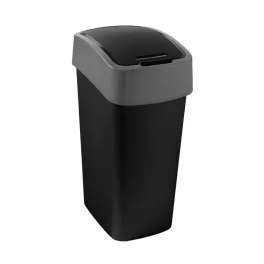   Szemeteskuka, Curver Pacific Flip Bin, 45 l, fekete/szürke, 37,6 x 29,4 x 65,3 cm, műanyag, csuklós fedél, kézi nyitás