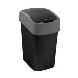   Szemeteskuka, Curver Pacific Flip Bin, 9 l, fekete/szürke, 18,9 x 35 x 23,5 cm, műanyag, csuklós fedél, kézi nyitás