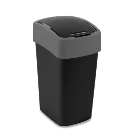   Szemeteskuka, Curver Pacific Flip Bin, 25 l, fekete/szürke, 34 x 26 x 47 cm, műanyag, csuklós fedél, kézi nyitás