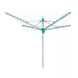   Leifheit 85285 Linomatic 400 Easy kültéri ruhaszárító, 40 méter szárítási terület, ezüst, zsinórbehúzó mechanizmussal, vállfatartó akasztókkal, betonozható talajrögzítővel