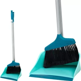   Seprűkészlet, Leifheit 41404 , 90 cm, szürke-kék, összecsukható kivitelben, gumírozott lapáttal és lágy sörtékkel