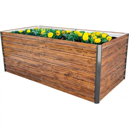Magaságyás, Strend Pro Garden, 200 × 100 × 77 cm, 3D dizájn, fa mintás, fém, magasított