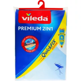   Vileda Premium 2 az 1-ben vasalódeszka huzat, One Size, világoskék, 3 rétegű kivitelben, fémbevonatos felülettel, QuickFix rögzítőrendszerrel