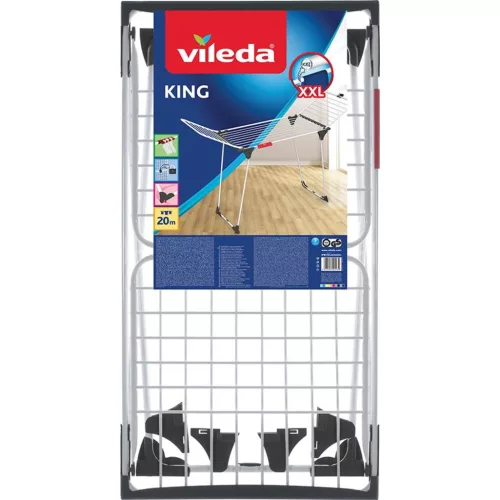 Vileda King ruhaszárító, 20 méter szárítási terület, fehér, extra vastag huzalokkal, stabil acél-alumínium vázzal, dőlésálló kialakítással