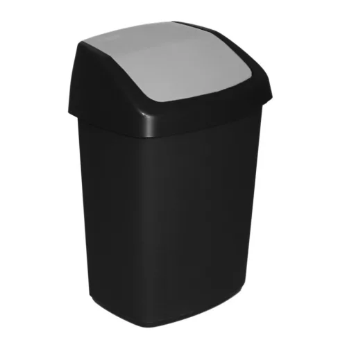 Szemeteskuka, Curver Swing Bin, 25 l, fekete/szürke, 27,8 x 34,6 x 51,1 cm, ujjlenyomatmentes, minimalista dizájn, gyorsan nyitható fedél