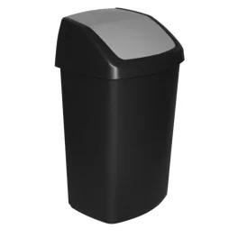   Szemeteskuka, Curver Swing Bin, 50 l, fekete/szürke, 34 x 40,6 x 66,8 cm, ujjlenyomatmentes, minimalista dizájn, gyorsan nyitható fedél