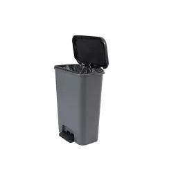   Szemeteskuka, Curver Compatta Bin, 50 l, fekete/szürke, 29,4 x 49,6 x 62 cm, pedálos, csúszásmentes, zsákrögzítő kerettel