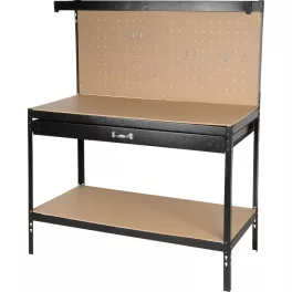   Munkapad, Strend Pro Racks DWB60, fekete, 120 x 60 x 150 cm, polccal, fiókkal, perforált fallal, 230 kg teherbírás, könnyen összeszerelhető