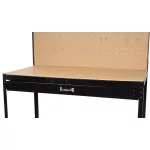 Munkapad, Strend Pro Racks DWB60, fekete, 120 x 60 x 150 cm, polccal, fiókkal, perforált fallal, 230 kg teherbírás, könnyen összeszerelhető