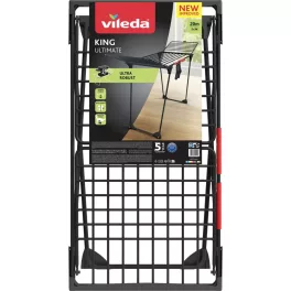   Vileda King Ultimate ruhaszárító, 20 méter szárítási terület, fekete, extra vastag huzalokkal, stabil acél-alumínium vázzal, dőlésálló kialakítással