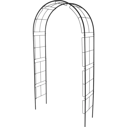 Kerti lugas, Strend Pro Garden, fekete, 113 × 38 × 229 cm, porfestett fém, időjárásálló, kúszónövényekhez, bordás megerősítéssel