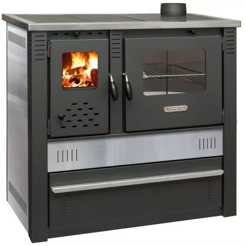 Strend Pro PANONIA fatüzelésű sparhelt, Inox, sütővel, 10,54 kW, 51 × 90 × 85 cm, jobb oldali füstcső kimenet, átmérő: 120 mm