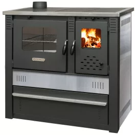   Strend Pro PANONIA fatüzelésű sparhelt, Inox, sütővel, 10,54 kW, 51 × 90 × 85 cm, bal oldali füstcső kimenet, átmérő: 120 mm