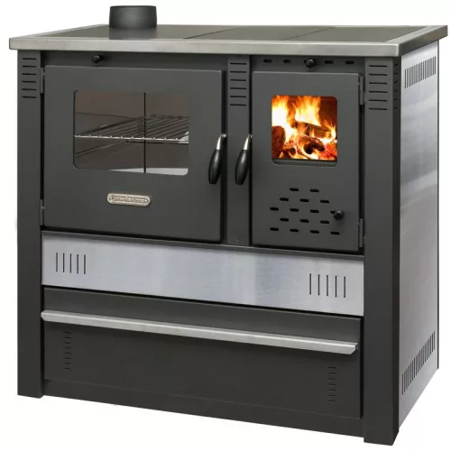 Strend Pro PANONIA fatüzelésű sparhelt, Inox, sütővel, 10,54 kW, 51 × 90 × 85 cm, bal oldali füstcső kimenet, átmérő: 120 mm