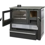Strend Pro PANONIA fatüzelésű sparhelt, Inox, sütővel, 10,54 kW, 51 × 90 × 85 cm, bal oldali füstcső kimenet, átmérő: 120 mm