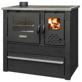   Strend Pro PANONIA fatüzelésű sparhelt, fekete, sütővel, 10,54 kW, 51 × 90 × 85 cm, bal oldali füstcső kimenet, átmérő: 120 mm
