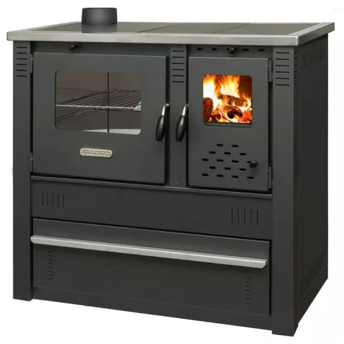 Strend Pro PANONIA fatüzelésű sparhelt, fekete, sütővel, 10,54 kW, 51 × 90 × 85 cm, bal oldali füstcső kimenet, átmérő: 120 mm