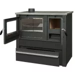 Strend Pro PANONIA fatüzelésű sparhelt, fekete, sütővel, 10,54 kW, 51 × 90 × 85 cm, bal oldali füstcső kimenet, átmérő: 120 mm