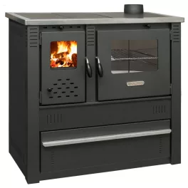   Strend Pro PANONIA fatüzelésű sparhelt, fekete, sütővel, 10,54 kW, 51 × 90 × 85 cm, jobb oldali füstcső kimenet, átmérő: 120 mm