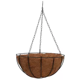   Függő virágcserép, Strend Pro Garden LC-CocoH-24, barna/fekete, átmérő: 35 cm, magasság: 17 cm, lánccal és akasztóval, fém, kókuszrost betéttel, kerek