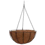 Függő virágcserép, Strend Pro Garden LC-CocoH-23, barna/fekete, átmérő: 30 cm, magasság: 14 cm, lánccal és akasztóval, fém, kókuszrost betéttel, kerek