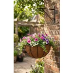 Függő virágcserép, Strend Pro Garden LC-CocoH-23, barna/fekete, átmérő: 30 cm, magasság: 14 cm, lánccal és akasztóval, fém, kókuszrost betéttel, kerek