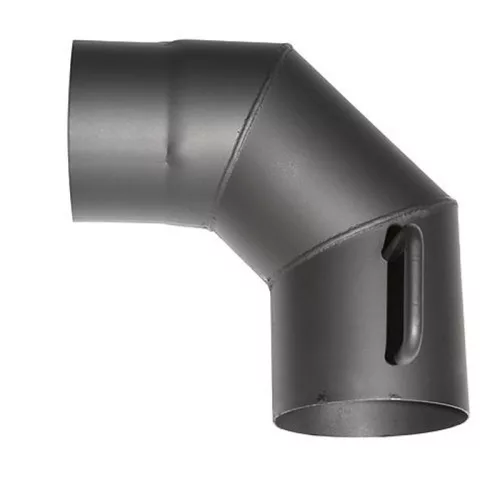 Füstcső könyök, V.A.P.K. HS.K 090/130/1,5, fekete, 130 mm / 90°, pillangószeleppel, lemezvastagság: 1,5 mm