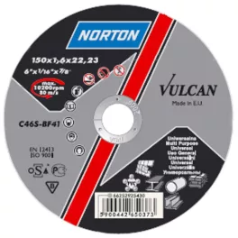   Tárcsa NORTON Vulcan A, 115x1,0x22, A60S-BF41, fém- és rozsdamentesacél-vágó