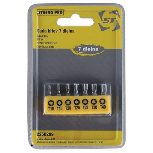 Bit készlet Strend Pro YF40519, 7 részes, S2, T 10-15-20-25-27-30-40