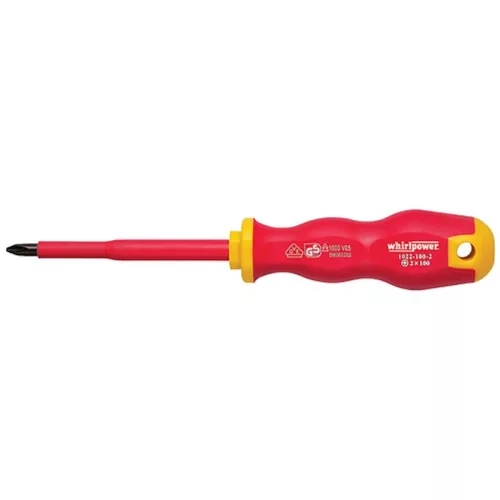Csavarhúzó Whirlpower® 1023, PZ2/100 mm, Pozidriv, DIN8764, VDE 1000, villanyszerelő