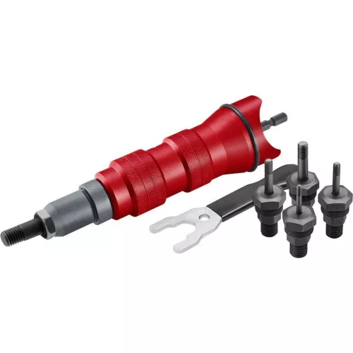 Adapter Strend Pro Premium, fúróhoz, 1/4", M3 - M10, szegecselő, anyacsavar szegecsekhez, kofferben
