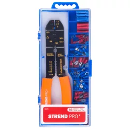   Fogó Strend Pro AWS 302, kábelcsupaszító + 100 db villanyszerelő saru készlet