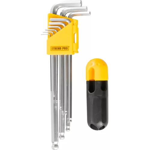Imbuszkulcs készlet, Strend Pro HK7007, ezüst, 9 részes, 1,5 - 10 mm, Cr-V, gömbfejes
