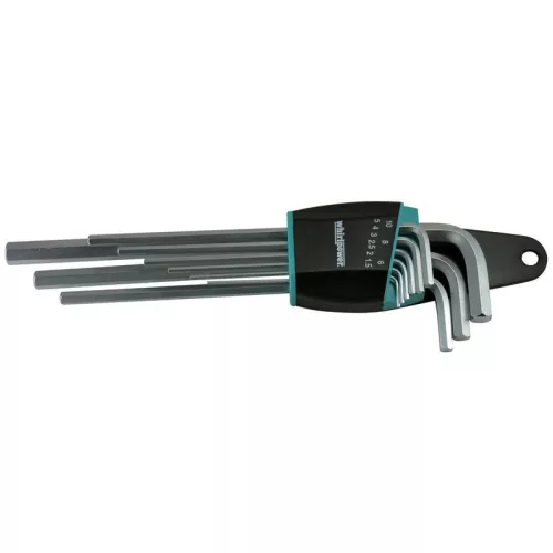 Imbuszkulcs készlet, Whirlpower 158-0109, ezüst, 9 részes, 1,5 - 10 mm, S2 acél, korrózióálló, hosszított