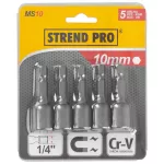 Fej Strend Pro MS84, mágneses, 10 mm, 1/4", mágneses bittartó, 5 db-os csomag
