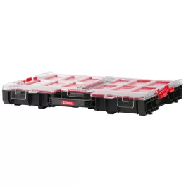   Rendszerező koffer, Qbrick Patrol System One Organizer L, 53,1 × 37,9 × 7,7 cm, fekete, 6 l, 12 rekesz, víz- és porálló tömítés, moduláris, könnyű hozzáférés, átlátszó fedél