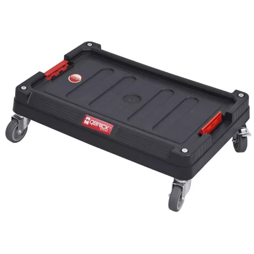 Gurulós szerszámtartó, Qbrick Patrol System Two Platform Transport, 59,5 × 39,5 × 17,5 cm, fekete, fékes kerekek, 100 kg teherbírás