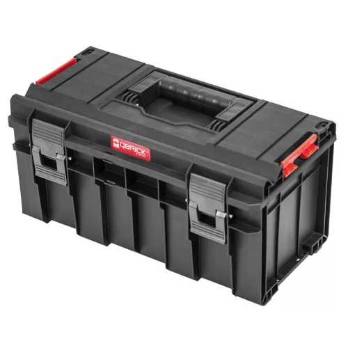 Szerszámosdoboz, Qbrick Patrol System Pro 500 Basic, 45 x 26 x 24 cm, fekete, 14 l, víz- és porálló, poliamid csatlakozók, vágórúd a fedélben, mély tálca