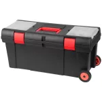 Szerszámosdoboz, Strend Pro HL3050, fekete, kerekes, kihúzható fogantyú, 15 kg teherbírás, átlátszó fedél, PVC, többfunkciós