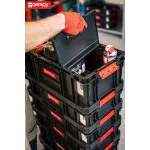 Szerszámosdoboz, Qbrick Patrol System Two Box 200 Flex, 53 × 29,5 × 19,5 cm, fekete, 26 l, két állítható válaszfal, 100 kg terhelhetőség