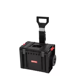   Szerszámosláda, Qbrick Patrol Pro Cart, 45 × 39 × 69 cm, fekete, 28 l, kerekes, teleszkópos alumínium fogantyú, víz- és porálló, fém tengely, moduláris rendszer