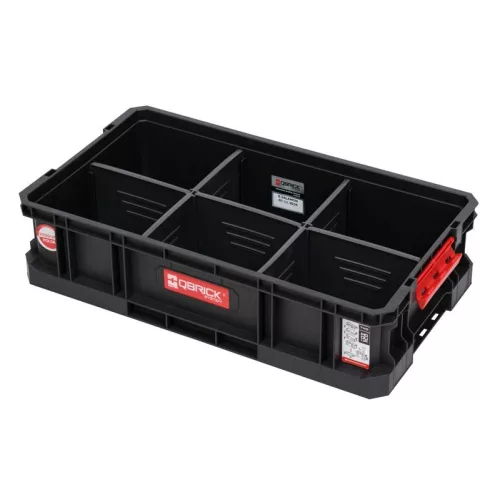 Szerszámosdoboz, Qbrick Patrol System Two Box 100 Flex, 53 × 29,5 × 13 cm, fekete, 14,3 l, moduláris, 5 állítható válaszfallal, strapabíró