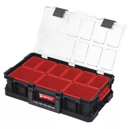   Rendszerező koffer, Qbrick Patrol System Two Organizer Plus, fekete, 9 rekesz, moduláris, polikarbonát fedél, poliamid reteszek, szilárd fogantyú