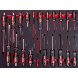   Csavarhúzó készlet, Strend Pro S239, fekete, 21 részes, lapos (SL), PH és Torx fejekkel, szerszámkocsihoz