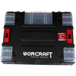 Gurulós szerszámtartó, Worcraft XCUBE200, 46,7 × 35,5 × 4 cm, fekete, kerekes, moduláris, klipszes rögzítés, több rekesszel, tartós műanyag